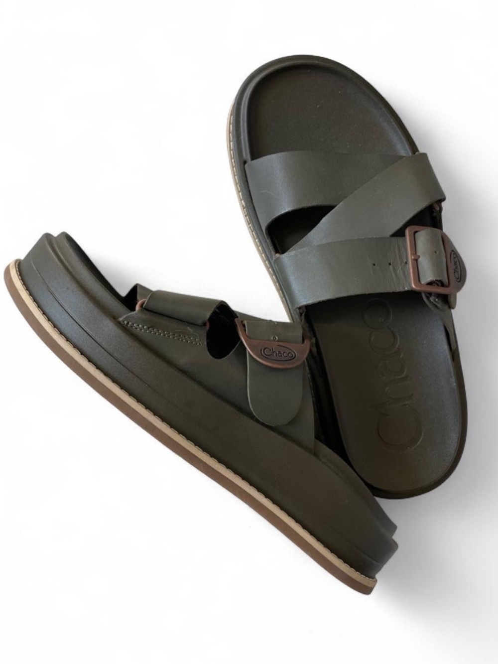 Chaco Townes Midform olive Slide Sandals with Buckle - Picture 3 of 4